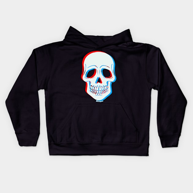 3D Glitch Skull (Red and Blue Version) Kids Hoodie by Jan Grackle